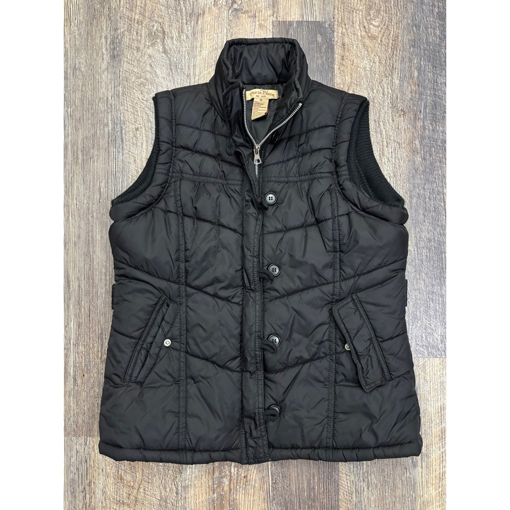 Paris Blues Black Quilted Puffer Vest Womens Medium Full Zip Button Front Pocket